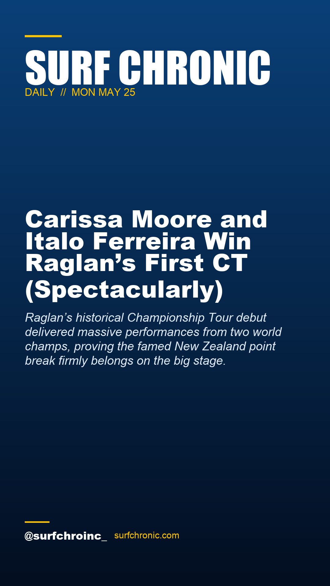 Surf Chronic Daily — Carissa Moore and Italo Ferreira Win Raglan’s First CT (Spectacularly)