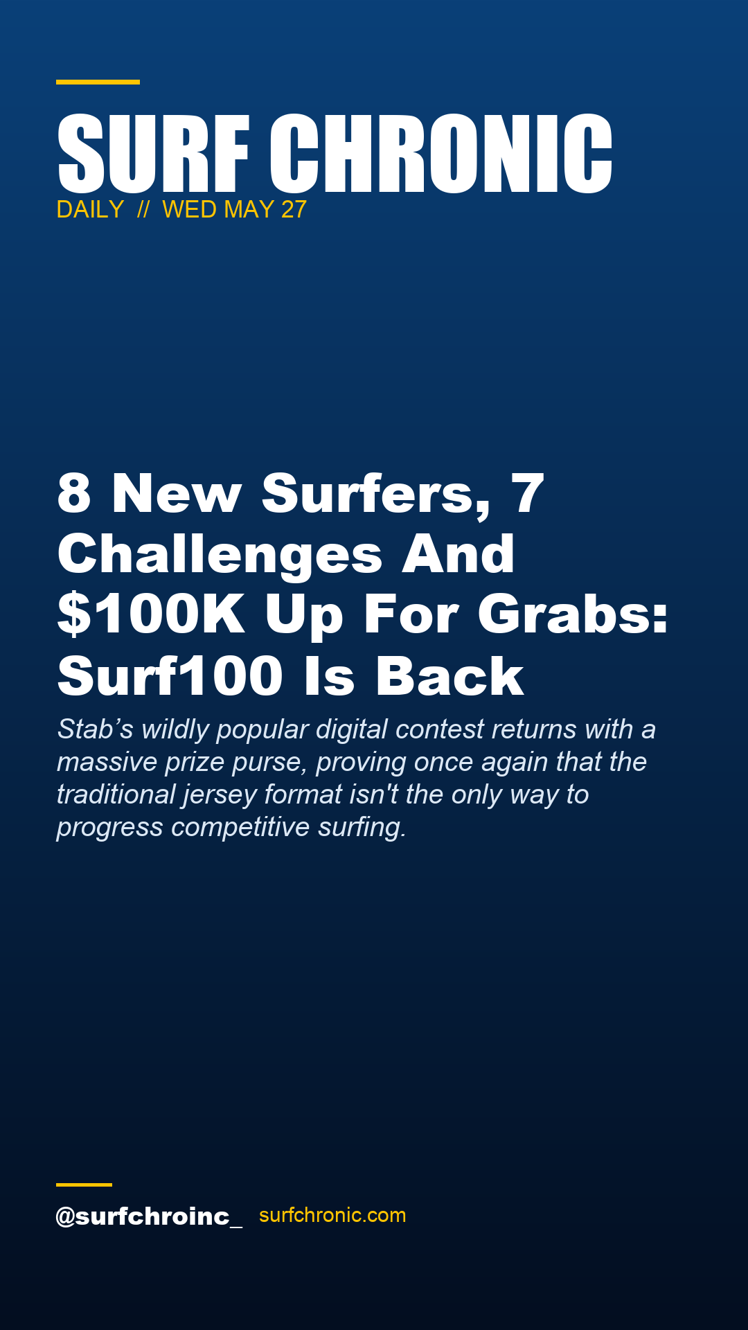Surf Chronic Daily — 8 New Surfers, 7 Challenges And $100K Up For Grabs: Surf100 Is Back
