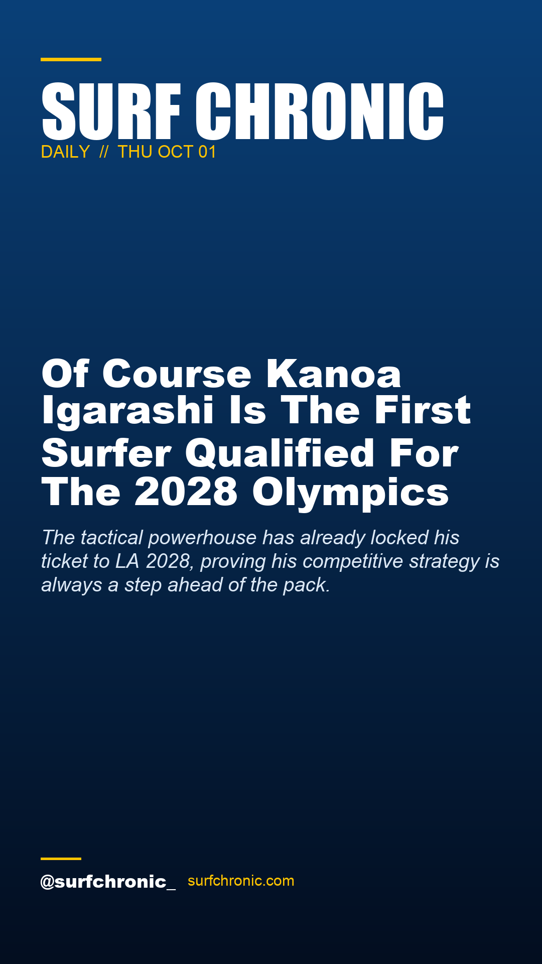 Surf Chronic Daily — Of Course Kanoa Igarashi Is The First Surfer Qualified For The 2028 Olympics
